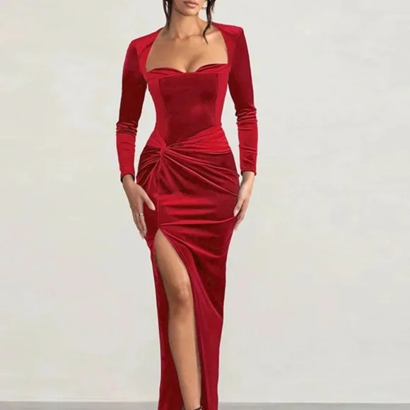 Velvet Corset Style Knot Bodycon Maxi Dress Size Small - Picture 2 of 3